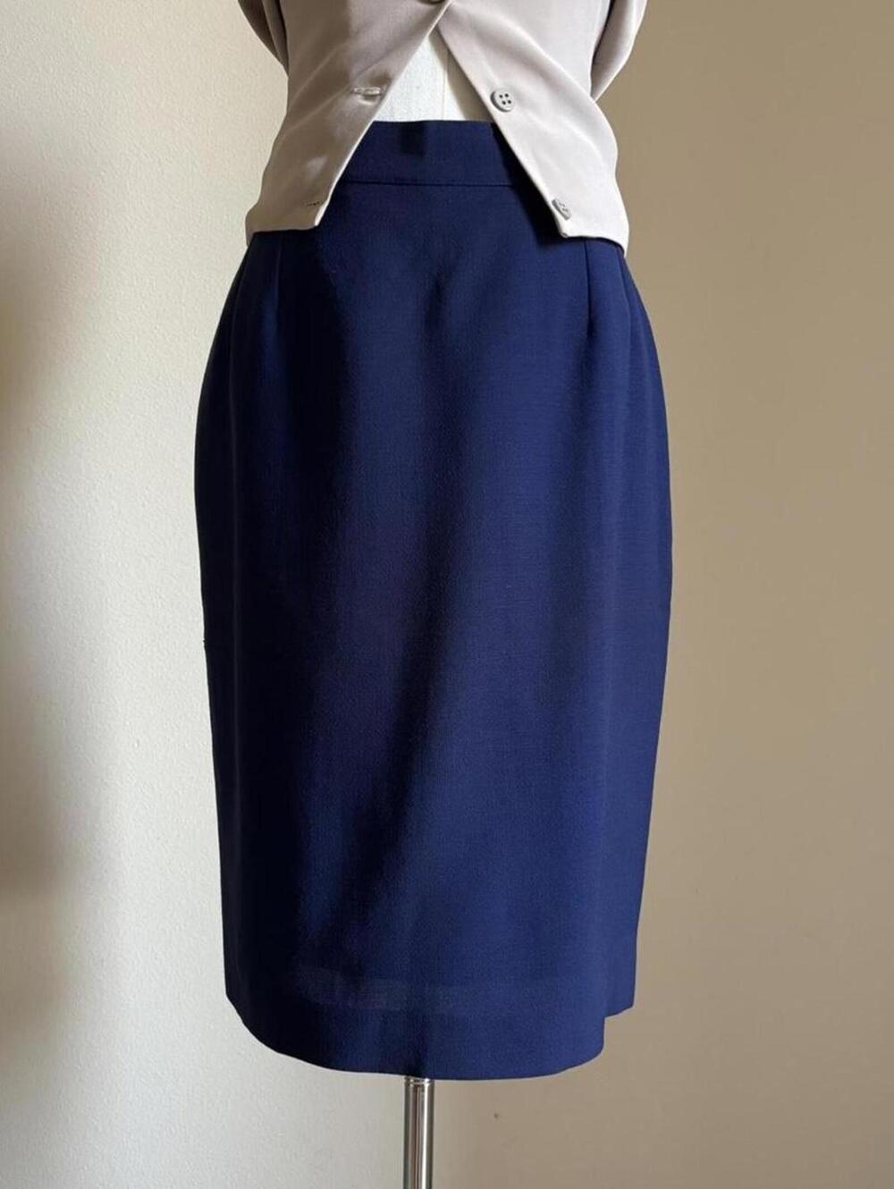 vintage yves saint laurent navy blue wool skirt